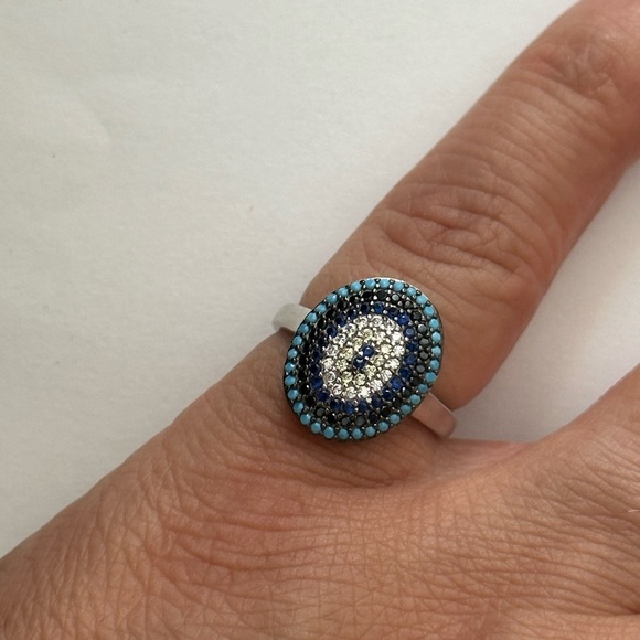 Jewelry - 🧿925 Silver evileye ring oval shape turquoise and cubic zirconia stones